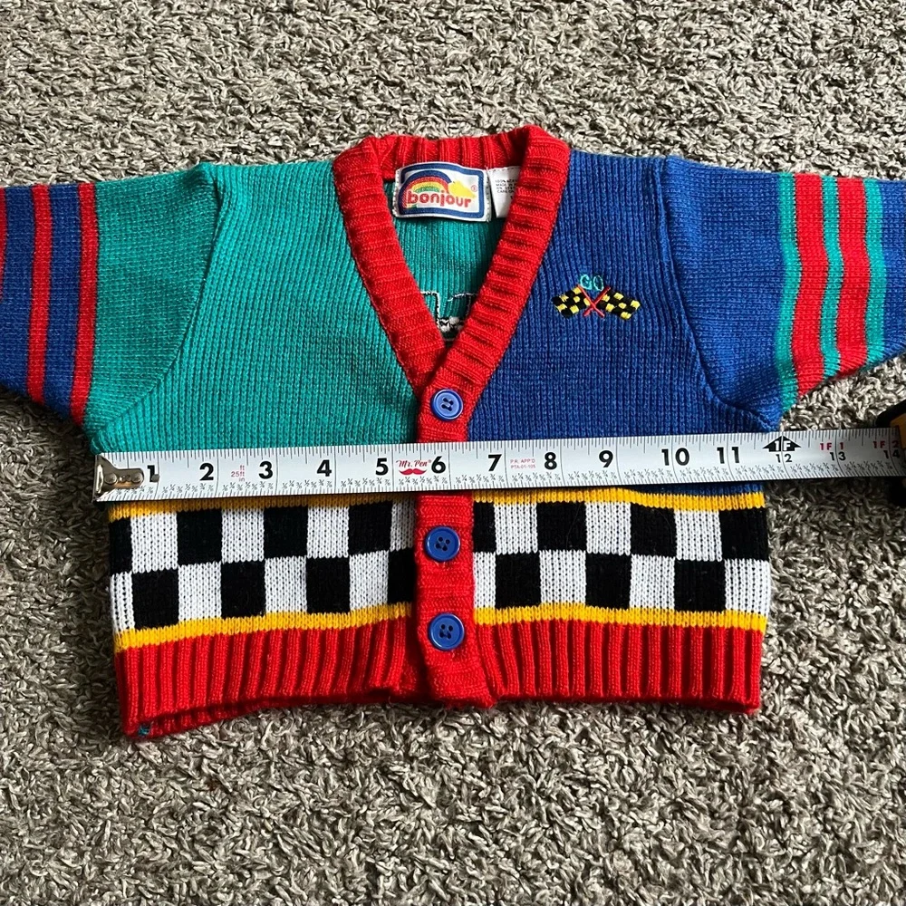 Vintage Baby Toddler Vibrant Racecar Knit Cardigan Sweater Colorful 12 Months - Picture 5 of 6